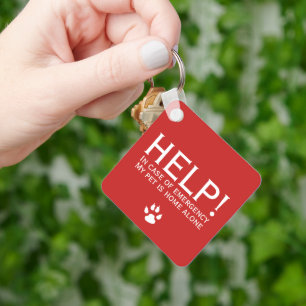 Help pet home alone emergency contact personalised key ring