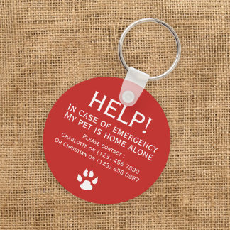Help pet home alone emergency contact personalised key ring