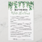 Help the Bride Write Her Vows Bridal Shower Game