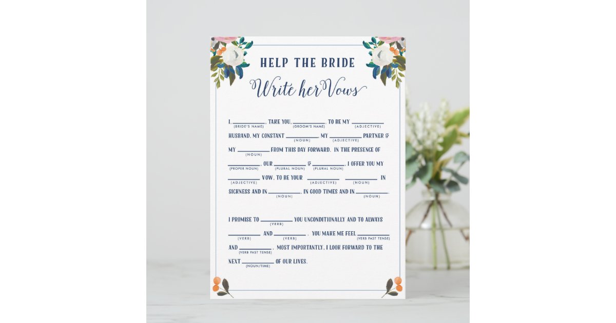 Help the Bride Write Her Vows Bridal Shower Game Invitation | Zazzle