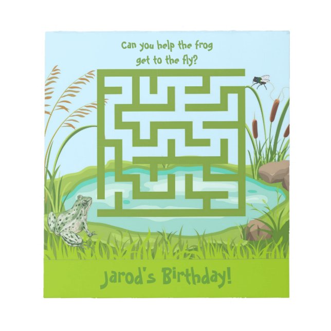 Help the frog get to fly Maze Birthday Notepads (Front)