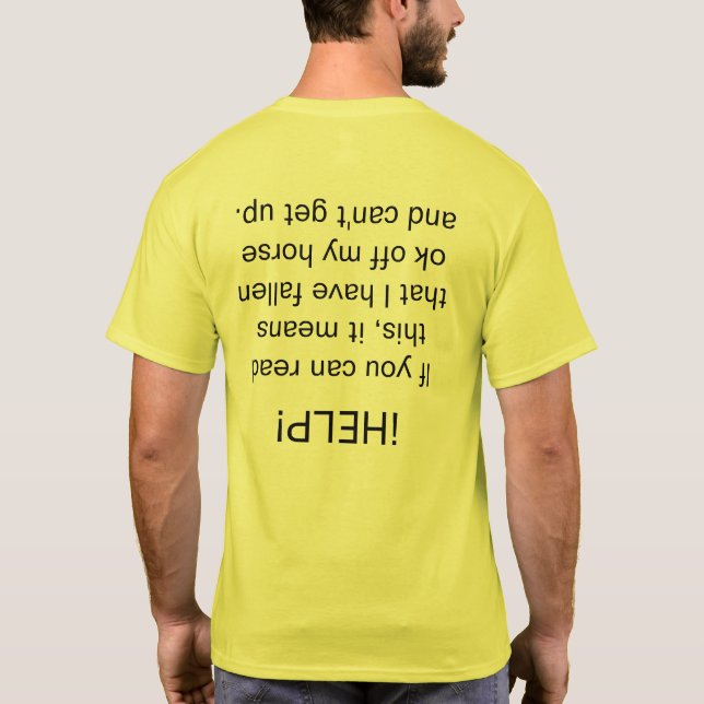 "¡HELP!" Upside Down Fallen Rider Equestrian Humou T-Shirt (Back)