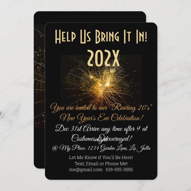 Help Us Bring It In Roaring 20's New Year Invitati Invitation (Front/Back)