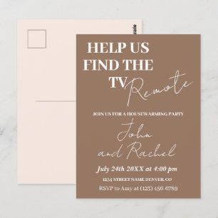 Help us find the TV remote fun housewarming party  Postcard