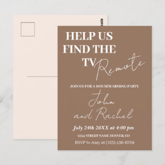 Help us find the TV remote fun housewarming party Postcard