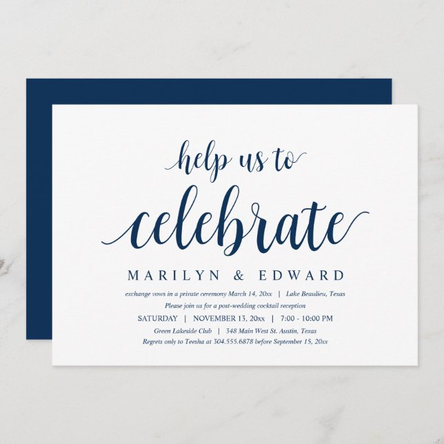 Help us to celebrate Modern Post Wedding Elopement Invitation (Front/Back)