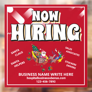 Help Wanted Hiring Now Christmas Holidays Custom   Window Cling