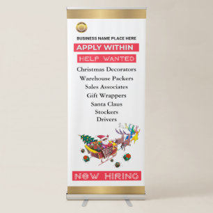 Help Wanted Now Hiring Christmas Holidays Custom Retractable Banner