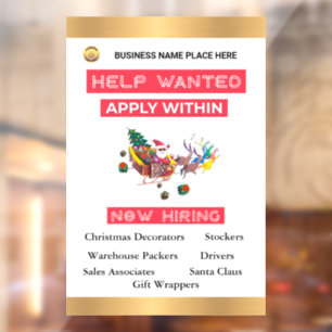 Help Wanted Now Hiring Christmas Holidays Custom  Window Cling