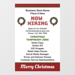 Help Wanted Now Hiring Christmas Holidays Jobs  Window Cling