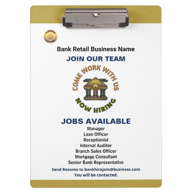 Help Wanted Now Hiring Employees Logo Custom Clipboard (Front)