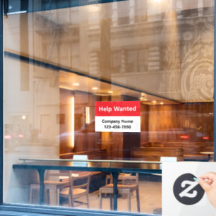 Help Wanted Red & White Company Name Phone Number Window Cling