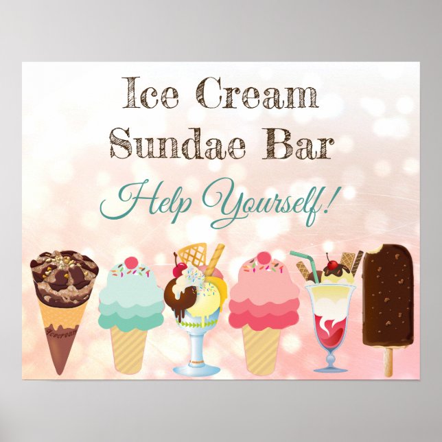 Help Yourself Ice Cream Sundae Bar Poster Sign (Front)