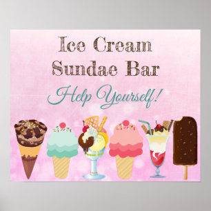 Help Yourself Ice Cream Sundae Bar Poster Sign