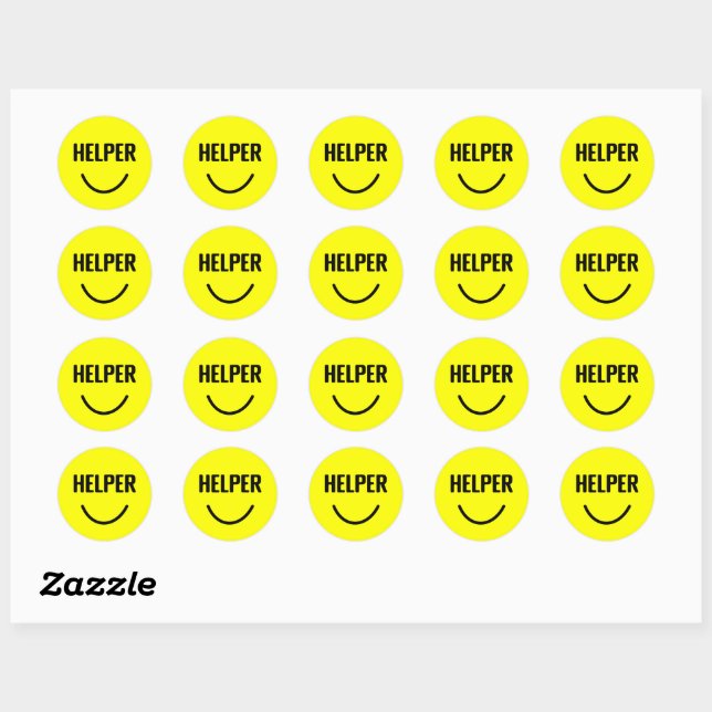 Helper Happy Smiling Yellow Face    Classic Round Sticker (Sheet)