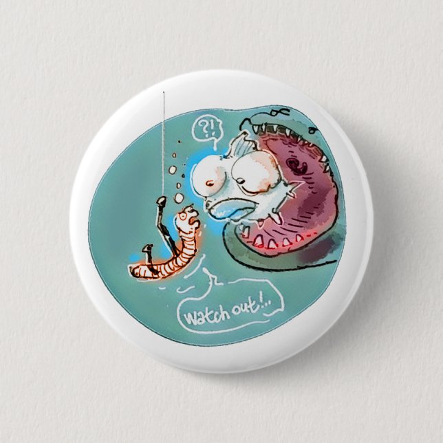helpful fishbait earthworm funny cartoon 6 cm round badge (Front)