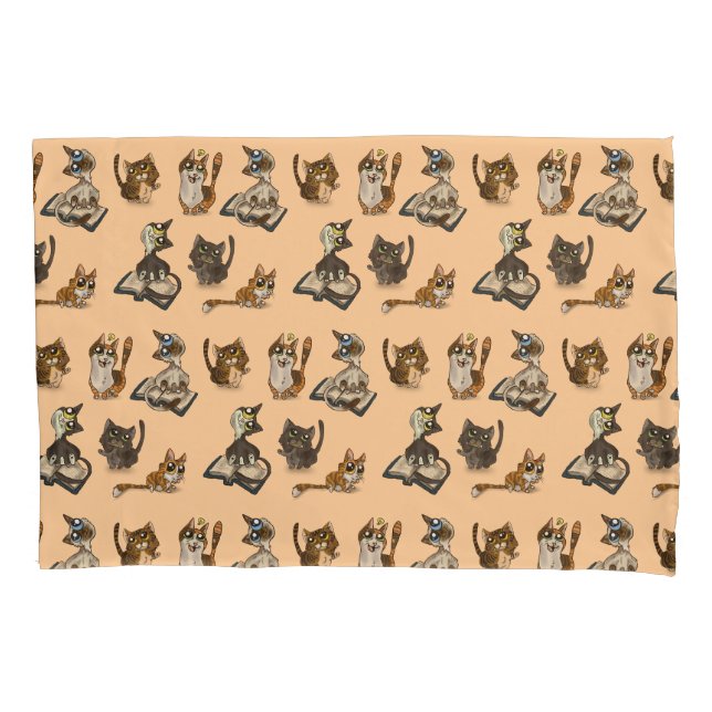 Helpful Study Cats Yellow Pillow Case (Front)