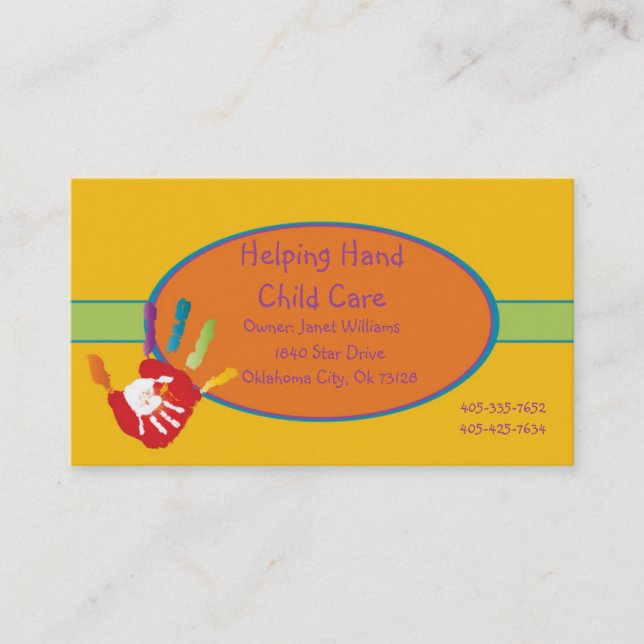 Helping Hand Child Care Business Card (Front)