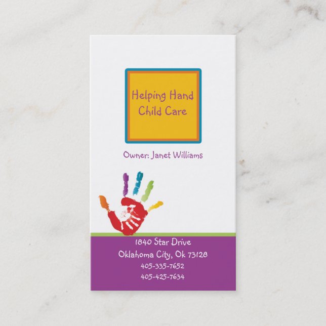 Helping Hand Child Care Business Card (Front)