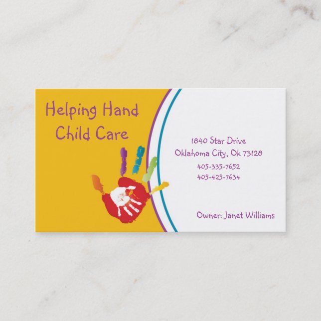 Helping Hand Child Care Business Card (Front)