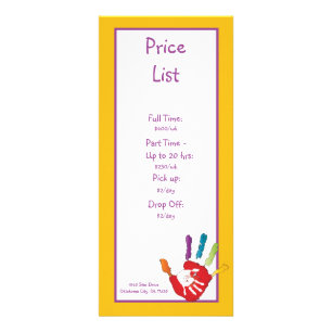 Helping Hand Child Care Price List Rack Card