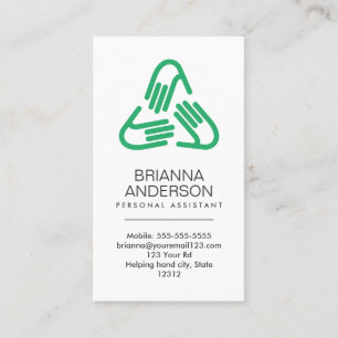 Helping hands symbol, green, personal assistant business card