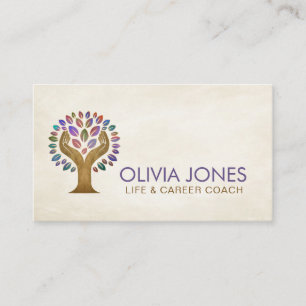Helping Hands Tree - watercolor leaves Business Card