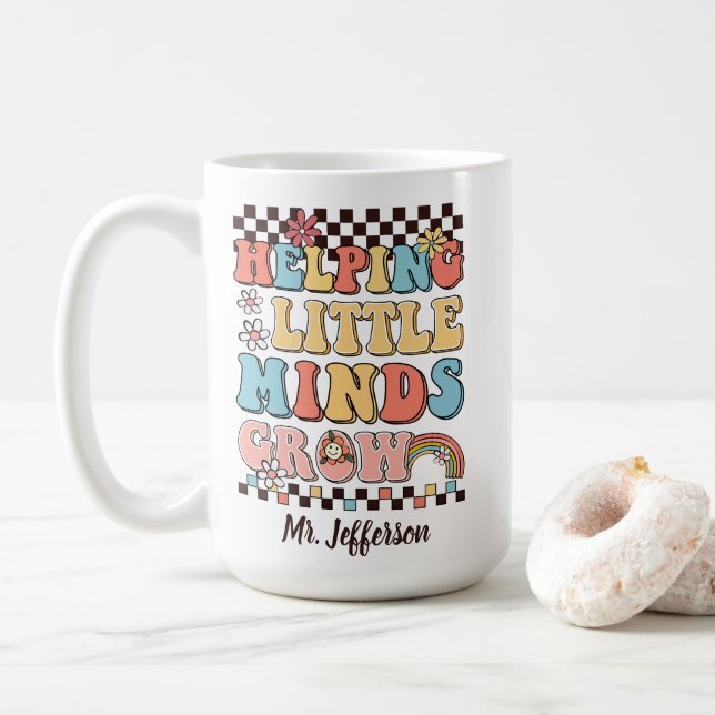 Helping Little Minds Grow groovy teacher gift Coffee Mug (With Donut)