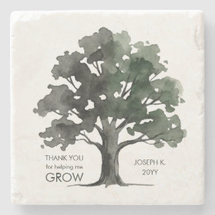 Helping Me Grow Watercolor Oak Tree Thank You Gift Stone Coaster