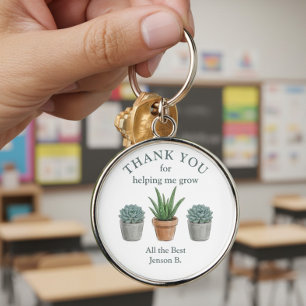 Helping Me Grow Watercolor Succulent Thank You Key Ring