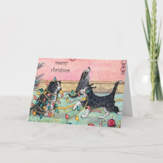 Helping with the Lights, Dogs, Christmas Card