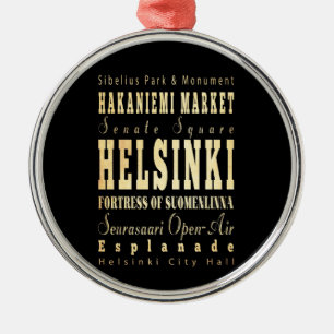 Helsinki City of Finland Typography Art Metal Tree Decoration
