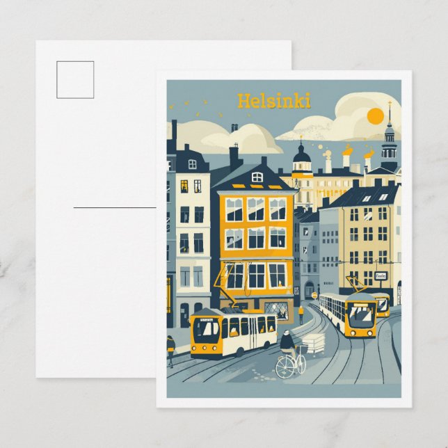 Helsinki Finland Art Vintage Travel Illustration Postcard (Front/Back)