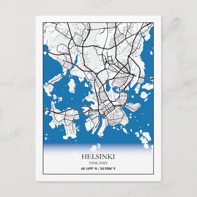 Helsinki Finland City Map Coordinates Travel Postcard (Front)