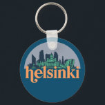 Helsinki Finland City Skyline Retro Cityscape Art Key Ring<br><div class="desc">Vintage and retro city design with beautiful skyline, tourist attraction and cityscape art. Cool skyscraper and building silhouette illustration merchandise for tourist and traveller. Perfect as souvenir to bring back home when travelling around the world. Save the memory of your travel and vacation with family and friends. Background colour can...</div>