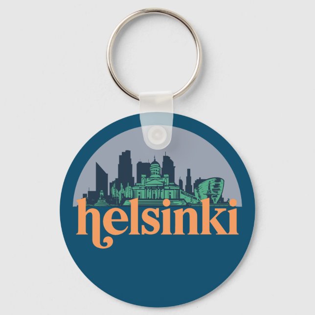 Helsinki Finland City Skyline Retro Cityscape Art Key Ring (Front)