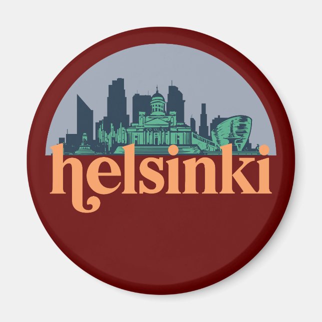 Helsinki Finland City Skyline Retro Cityscape Art Magnet (Front)