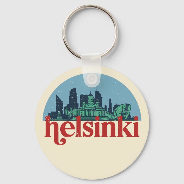 Helsinki Finland City Skyline Vintage Cityscape Key Ring (Front)