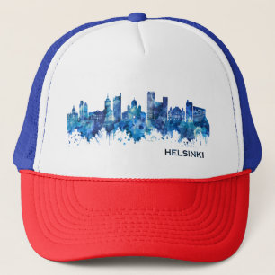 Helsinki Finland Skyline Blue Trucker Hat