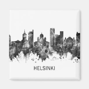 Helsinki Finland Skyline BW Magnet