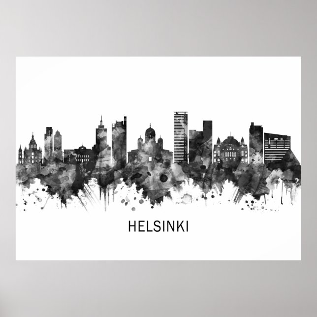 Helsinki Finland Skyline BW Poster (Front)