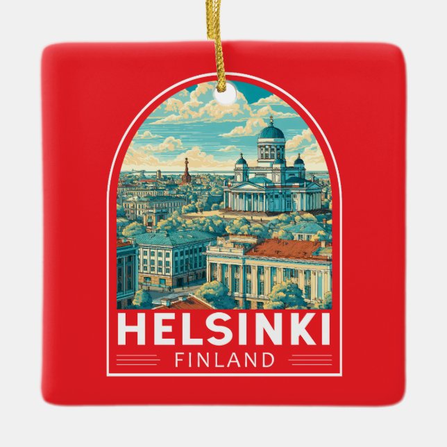Helsinki Finland Travel Art Emblem Ceramic Ornament (Front)