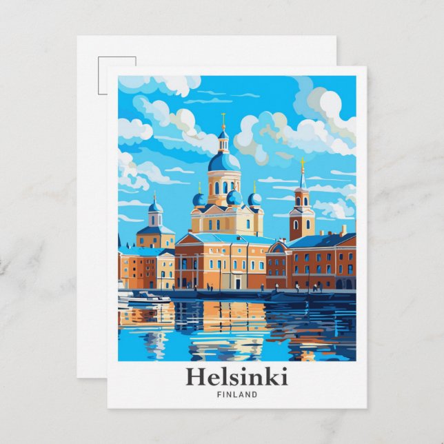 Helsinki Finland Vintage Travel Illustration Postcard (Front/Back)