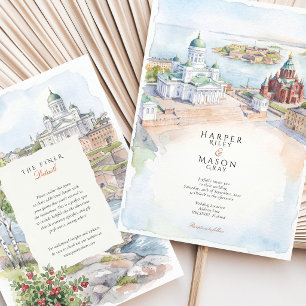Helsinki Finland Watercolor Destination Wedding Invitation