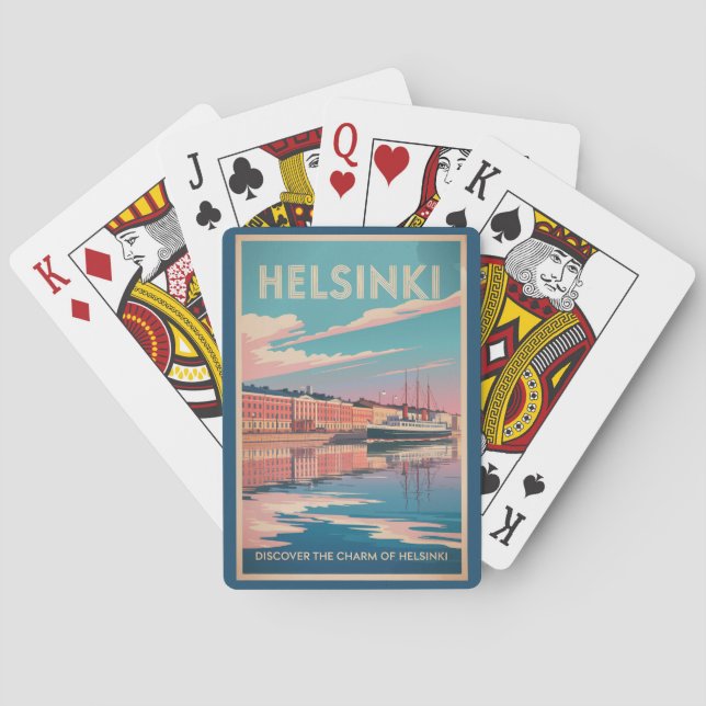 Helsinki Finland Waterfront Travel Art Vintage Playing Cards (Back)