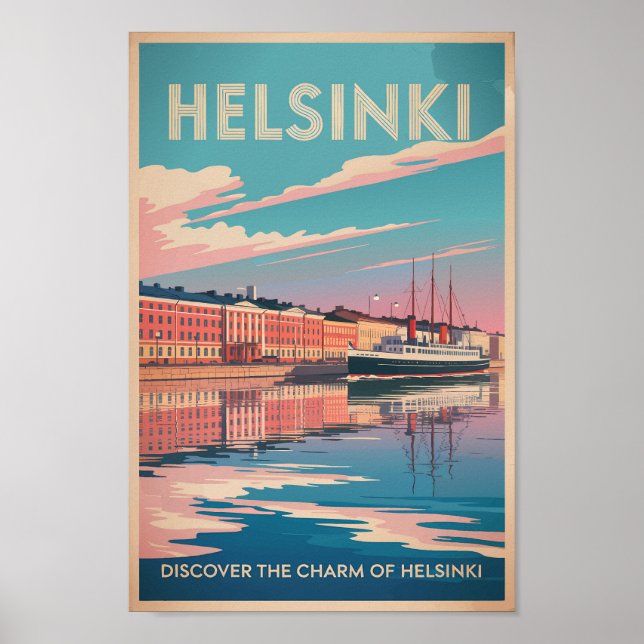 Helsinki Finland Waterfront Travel Art Vintage Poster (Front)