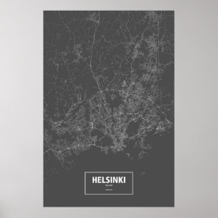Helsinki, Finland (white on black) Poster