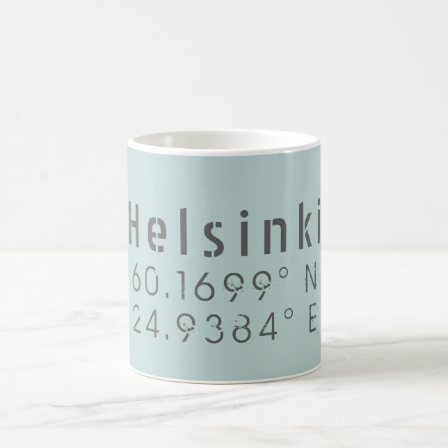 Helsinki Latitude Longitude Coffee Mug (Center)