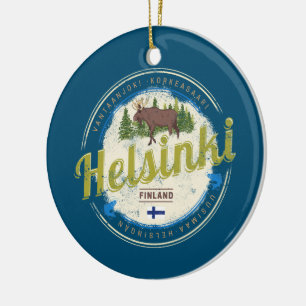 Helsinki moose capital of Finland vintage souvenir Ceramic Tree Decoration