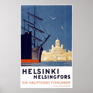 Helsinki Vintage Travel Poster Restored